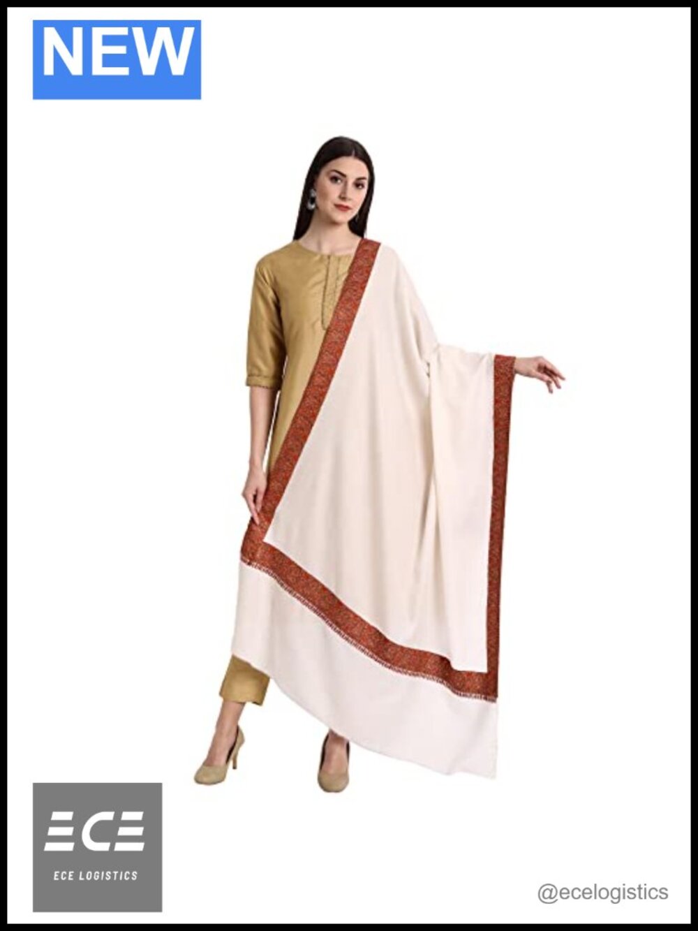 Kashmiri Sozni Embroidery Pashmina Wool Shawl Wrap for Women